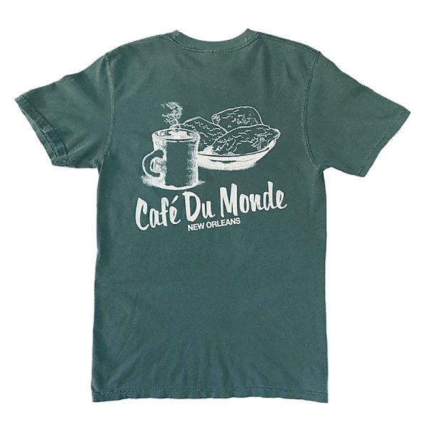 Cafe du Monde Comfort Colors Coffee and Beignets Blue Spruce Tee Shirt Back