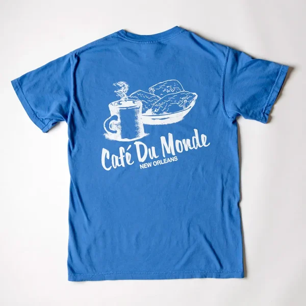 Cafe du Monde Comfort Colors Coffee and Beignets Mystic Blue Tee Shirt Back
