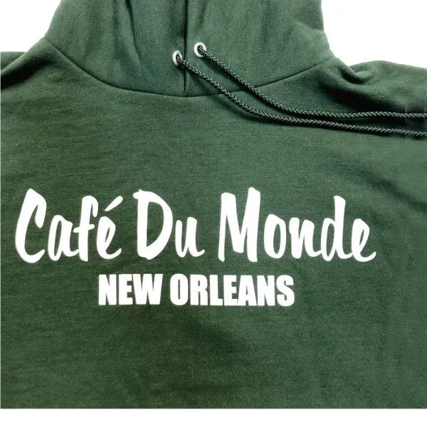 Cafe du Monde Champiom Green Hoodie Sweatshirt Closeup View