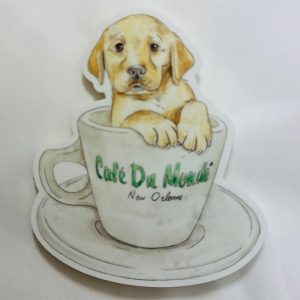 Cafe du Monde Pup in Mug Permanent Vinyl Sticker