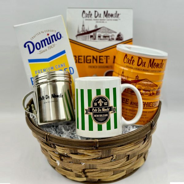 Cafe du Monde Desire Basket with Green Stripe Mug