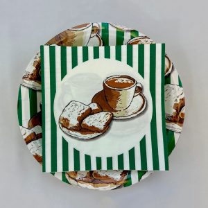 Top View of Cafe du Monde Plate and Napkin Set
