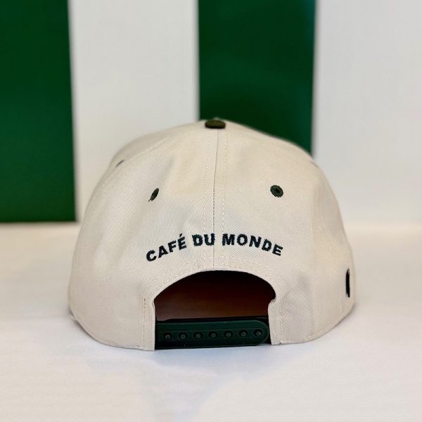 Back of Cafe du Monde Upside Down Beignets Cap in Dark Green