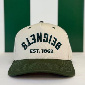 Front of Cafe du Monde Upside Down Beignets Cap in Dark Green