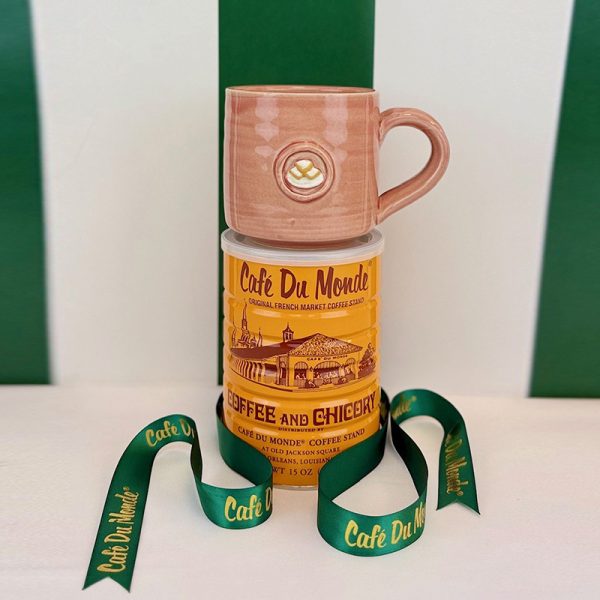 Cafe du Monde Oak Street Gift Wrap with Rose Mug