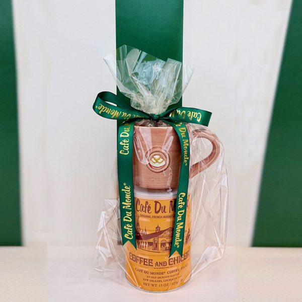Cafe du Monde Oak Street Gift Wrap with Rose Mug Wrapped in Plastic
