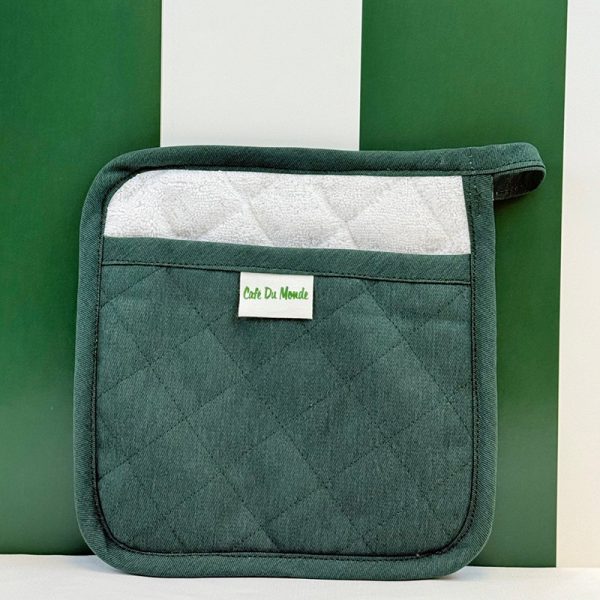 Cafe du Monde Green and White Pot Holder