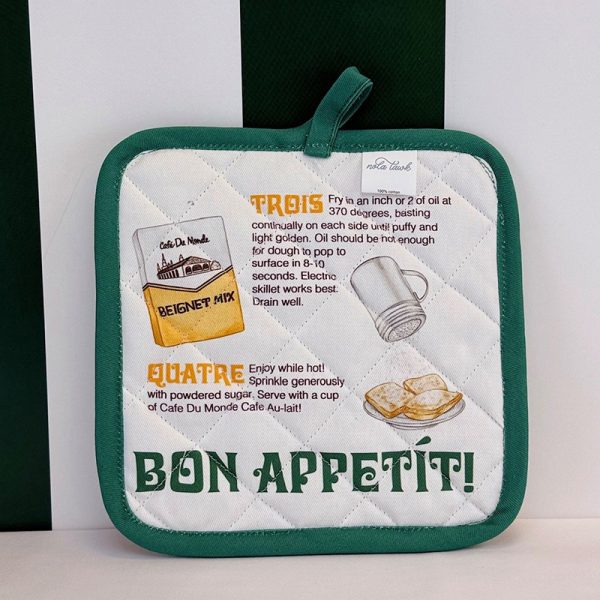 Cafe du Monde Recipe Pot Holder with Trois and Quatre instructions