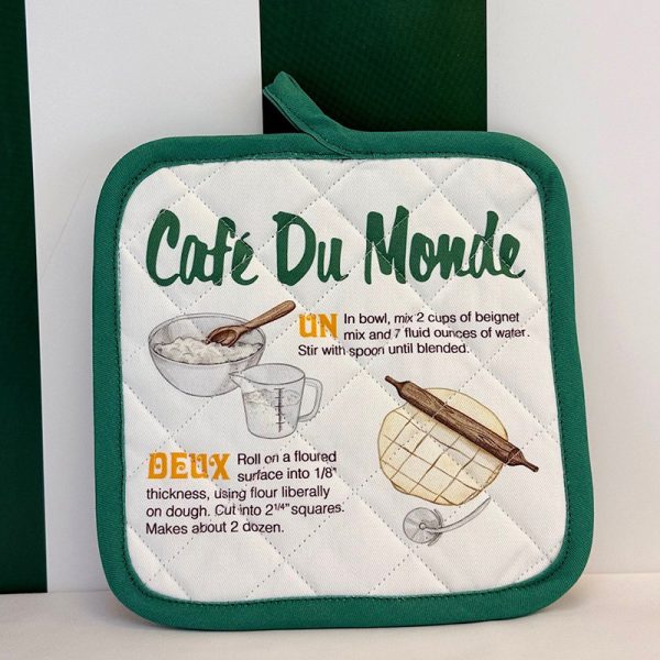 Cafe du Monde Recipe Pot Holder with Un and Deux instructions
