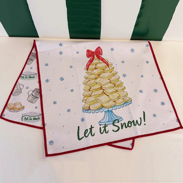 Cafe du Monde Beignet Tree Towel with Let it Snow on the front
